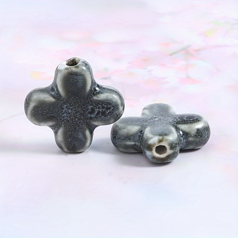 Colorful Cross Shape Ceramic Beads, 8pcs Set for DIY Jewellery